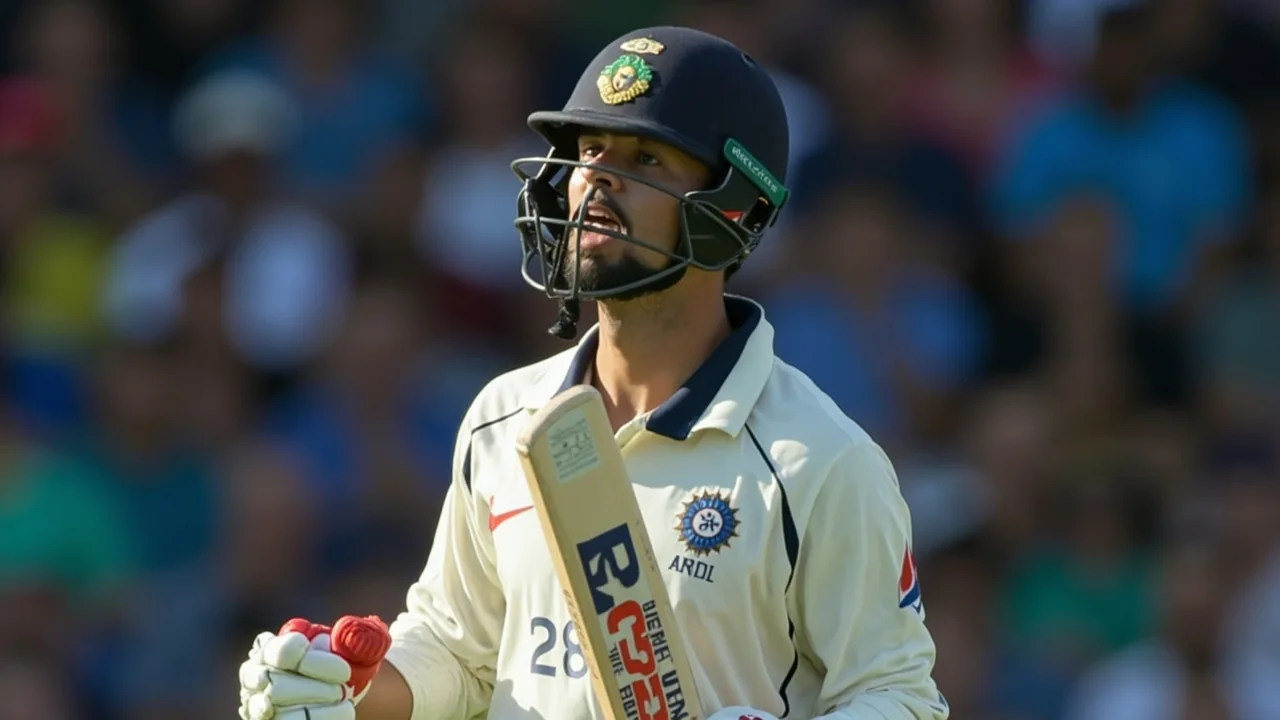 Sideline editorial frame of a key player in action at the crease under Old Trafford lights, used here as a visual marker for the India vs England 2nd T20I predicted XI